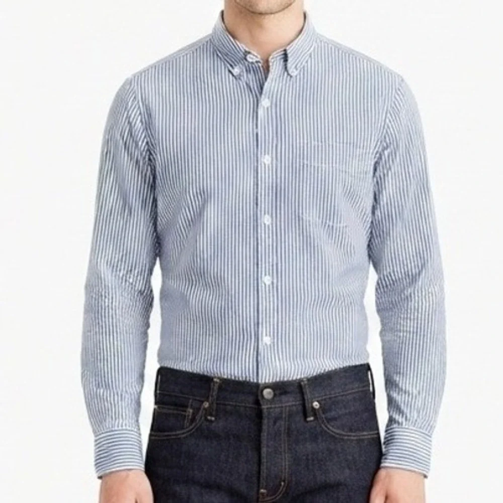 J. Crew Button Down Shirt Mens XL Blue Striped Mercantile Flex Slim